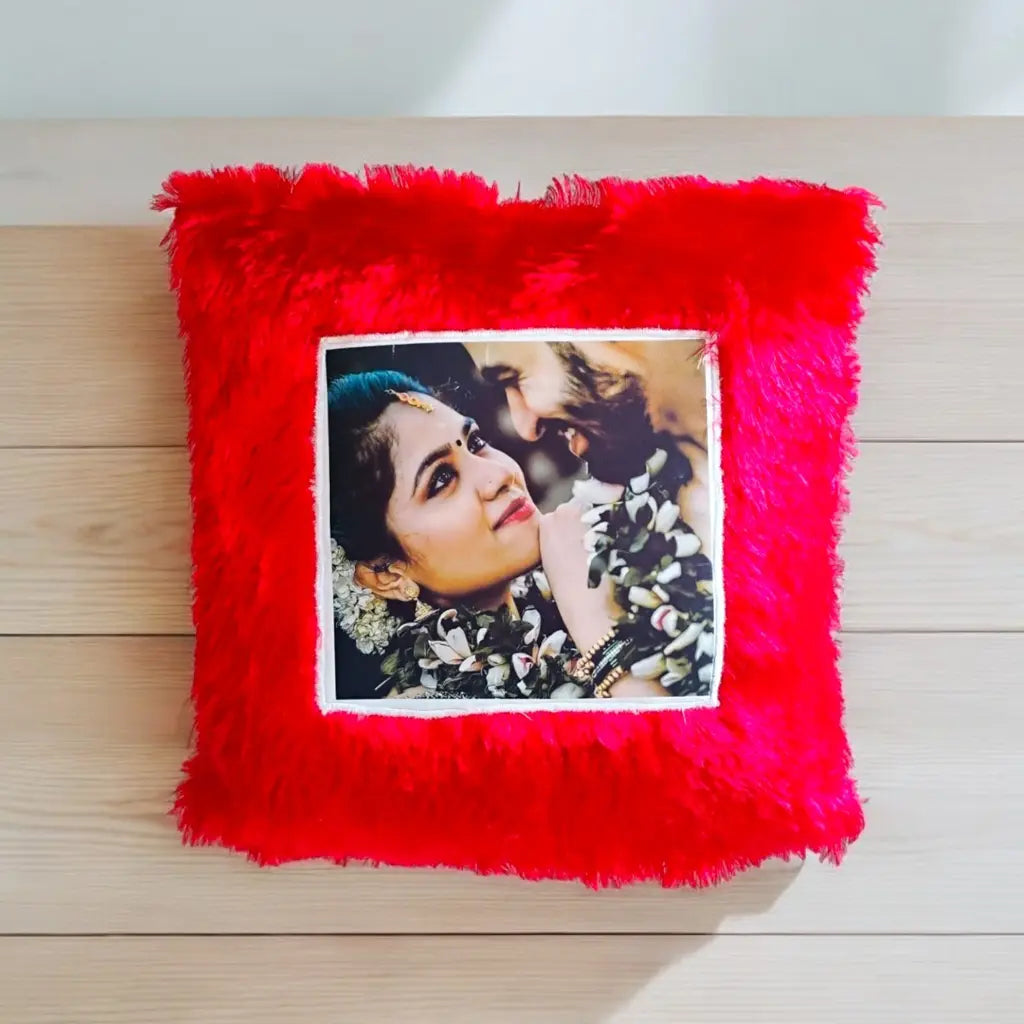 Furr Square Red Colour Cushion With Zipper