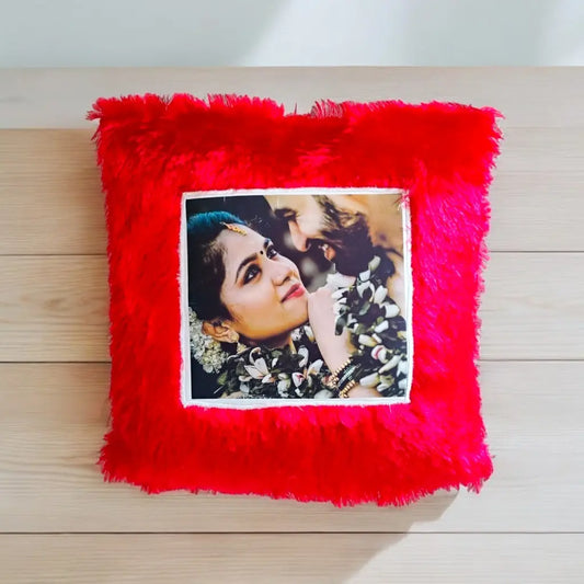 Furr Square Red Colour  Cushion With Zipper
